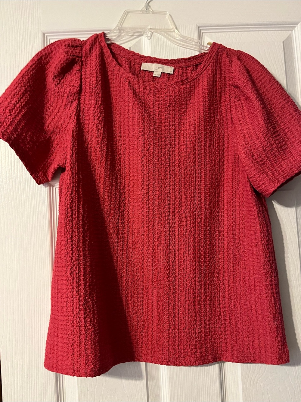 LOFT Bright Red Textured Short Sleeve Blouse
